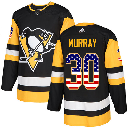 Adidas Penguins #30 Matt Murray Black Home Authentic USA Flag Stitched NHL Jersey - Click Image to Close